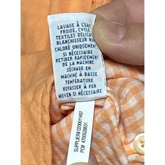 Ralph Lauren Shirt Men XL Orange Cotton Casual Button Up Green Pony Check Lined - Picture 10 of 11